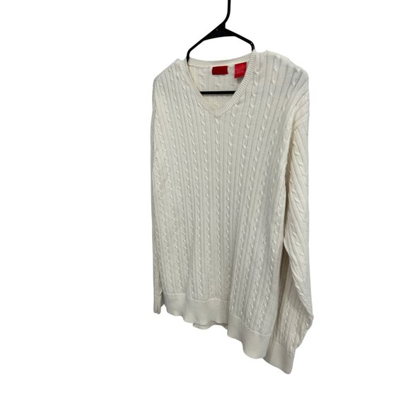 Izod Mens Cable Knit V-Neck Sweater Cotton White Classic Design Sz L - Picture 3 of 9